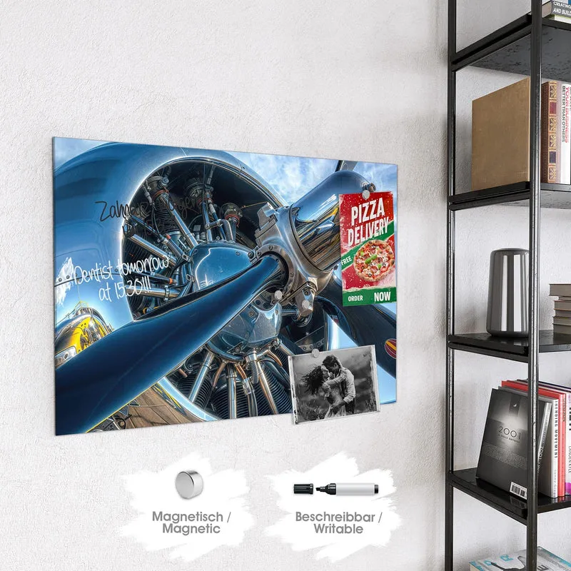 Glas Magnettafel - Propeller aus Chrom