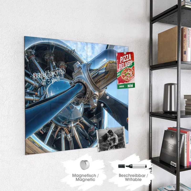 Glas Magnettafel - Propeller aus Chrom