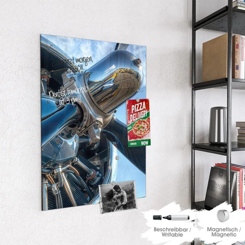 Glas Magnettafel - Propeller aus Chrom