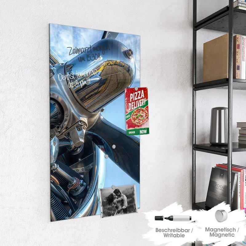 Glas Magnettafel - Propeller aus Chrom