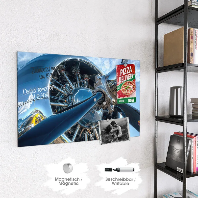 Glas Magnettafel - Propeller aus Chrom