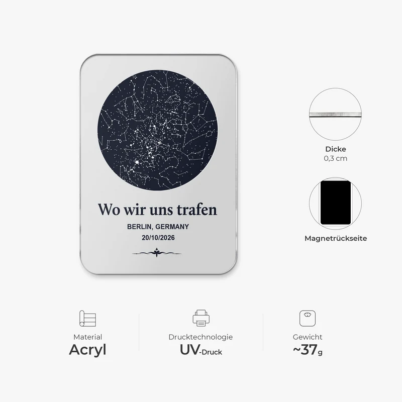 Wo Wir Uns Trafen - Personalisierte Geschenke Paar | Acryl Magnet Sternkarte