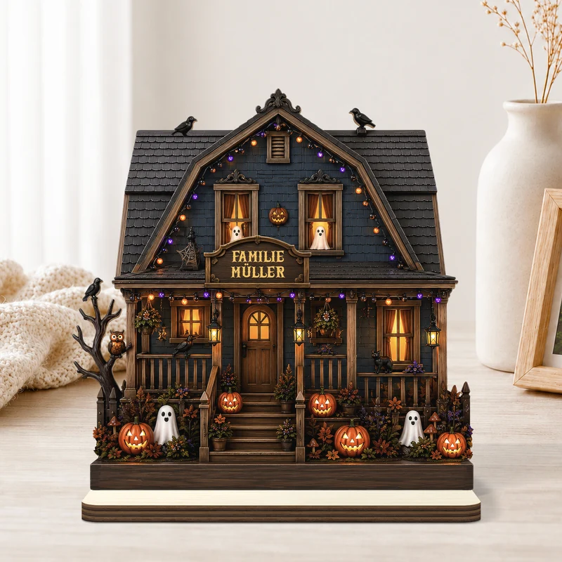 Familie Halloween - Personalisiertes Geschenk | Holzaufsteller Mit Standfuß