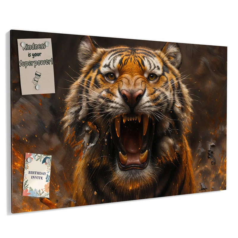Metall Magnettafel - Tiger im Feuer