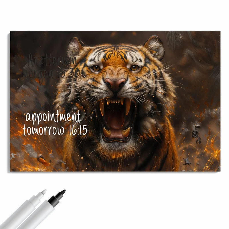 Metall Magnettafel - Tiger im Feuer