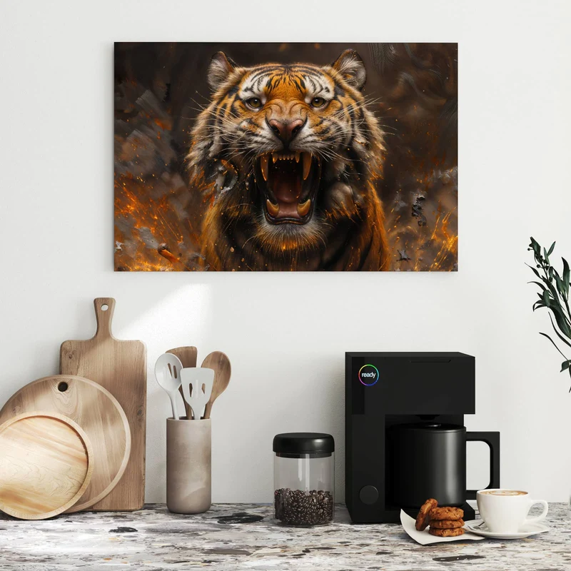 Metall Magnettafel - Tiger im Feuer