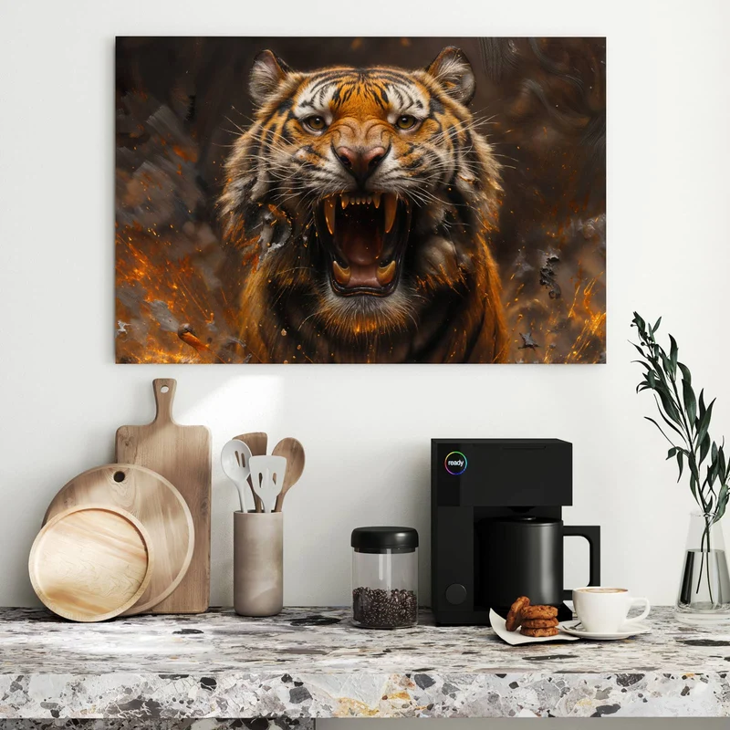 Metall Magnettafel - Tiger im Feuer