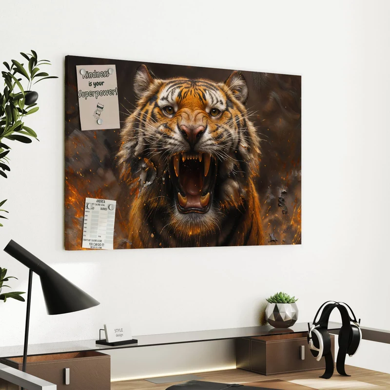 Metall Magnettafel - Tiger im Feuer