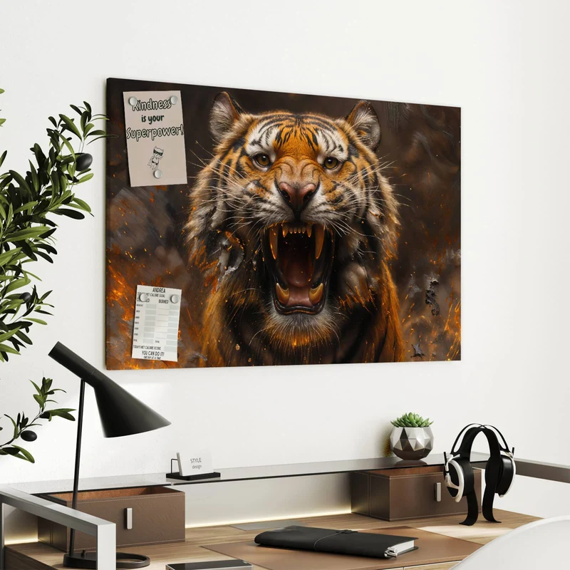 Metall Magnettafel - Tiger im Feuer