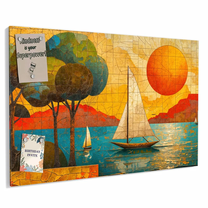 Metall Magnettafel - Segelboote im Mosaik