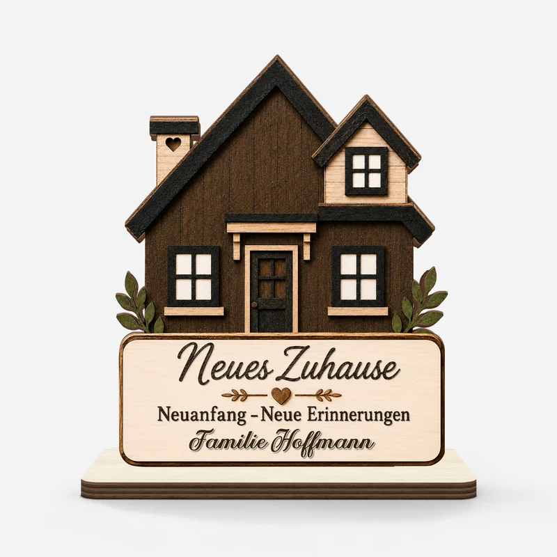 Neues Zuhause Neuanfang Neue Erinnerungen - Personalisierte Geschenke Familie | Holzaufsteller Mit Standfuß