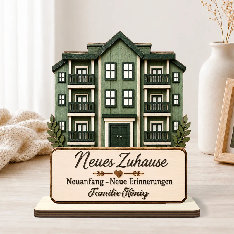 Neues Zuhause Neuanfang Neue Erinnerungen - Personalisierte Geschenke Familie | Holzaufsteller Mit Standfuß