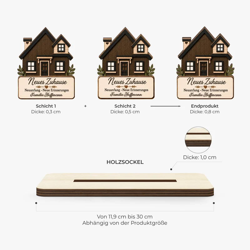Neues Zuhause Neuanfang Neue Erinnerungen - Personalisierte Geschenke Familie | Holzaufsteller Mit Standfuß