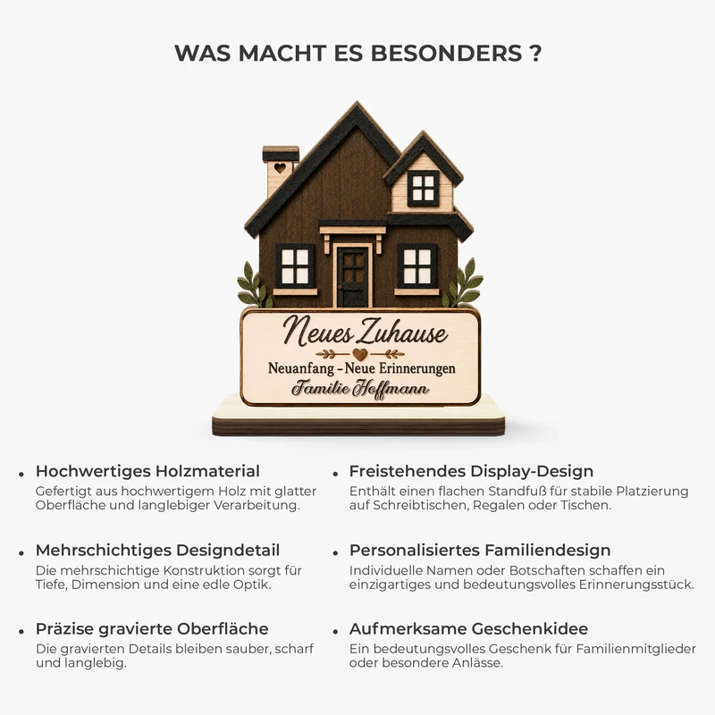 Neues Zuhause Neuanfang Neue Erinnerungen - Personalisierte Geschenke Familie | Holzaufsteller Mit Standfuß