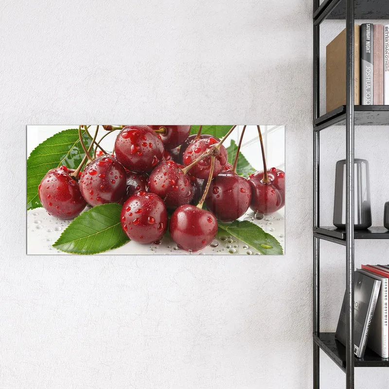 Glas Magnettafel - Kirschen mit Tautropfen