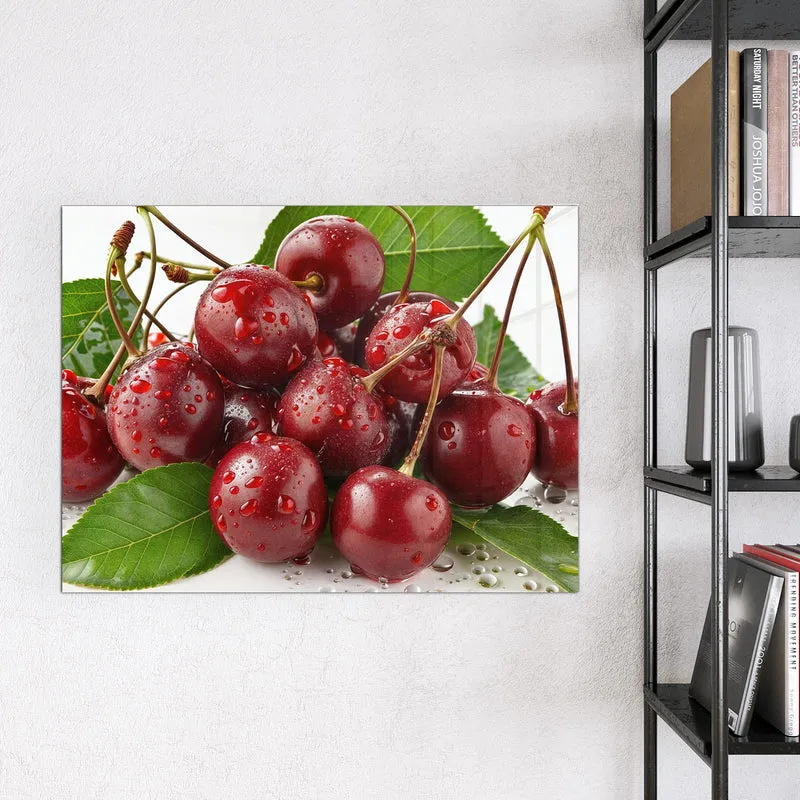Glas Magnettafel - Kirschen mit Tautropfen