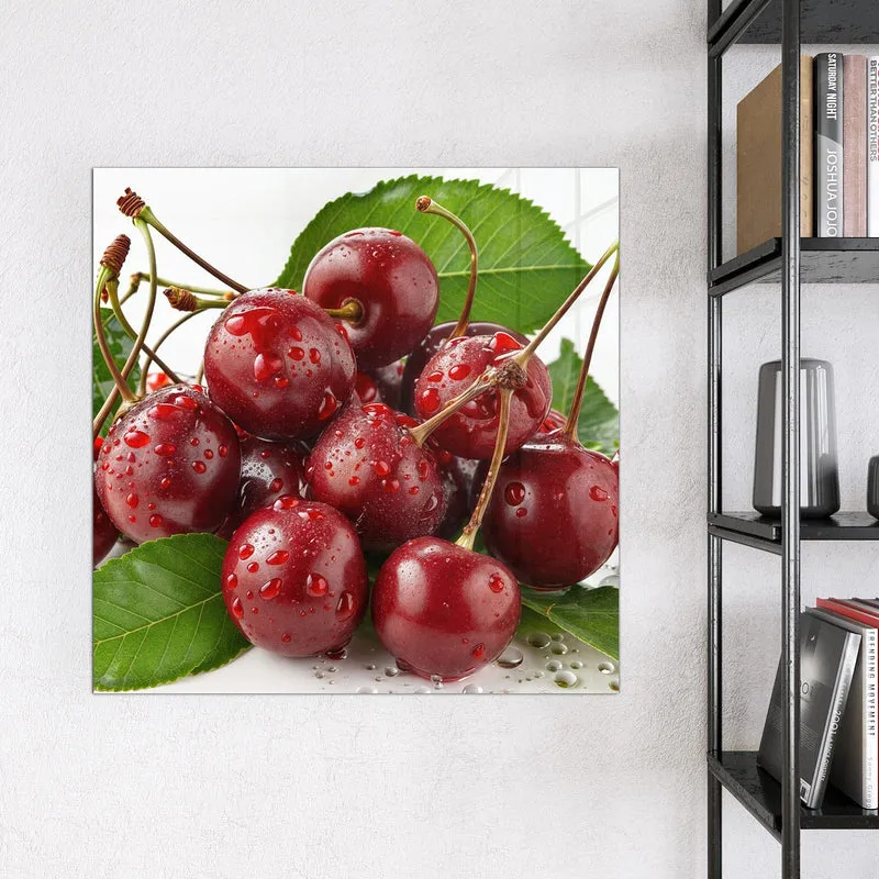 Glas Magnettafel - Kirschen mit Tautropfen