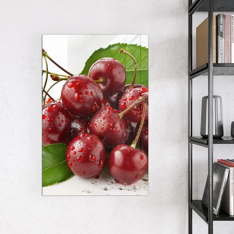 Glas Magnettafel - Kirschen mit Tautropfen