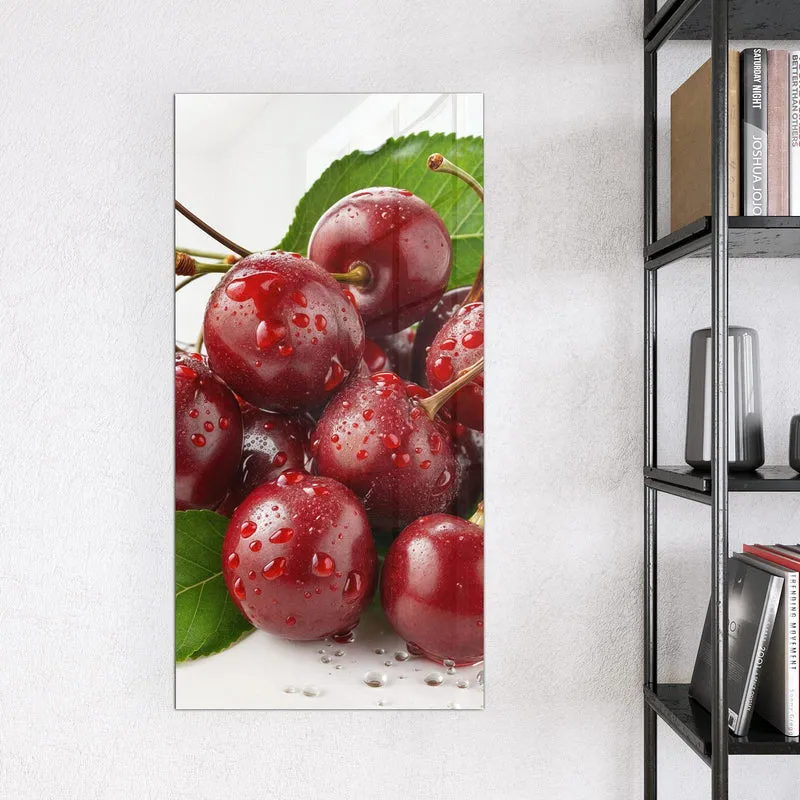 Glas Magnettafel - Kirschen mit Tautropfen