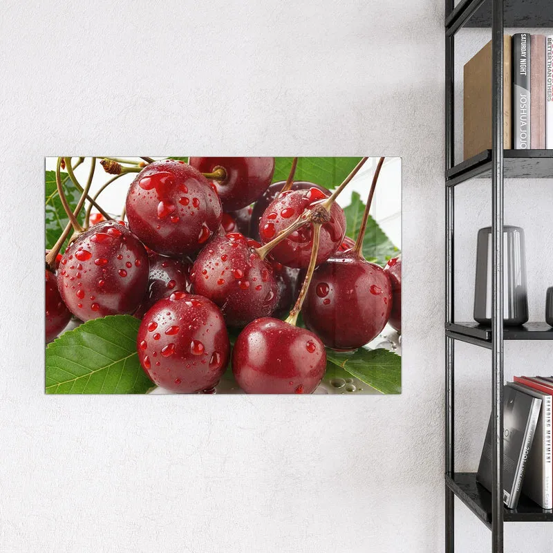 Glas Magnettafel - Kirschen mit Tautropfen
