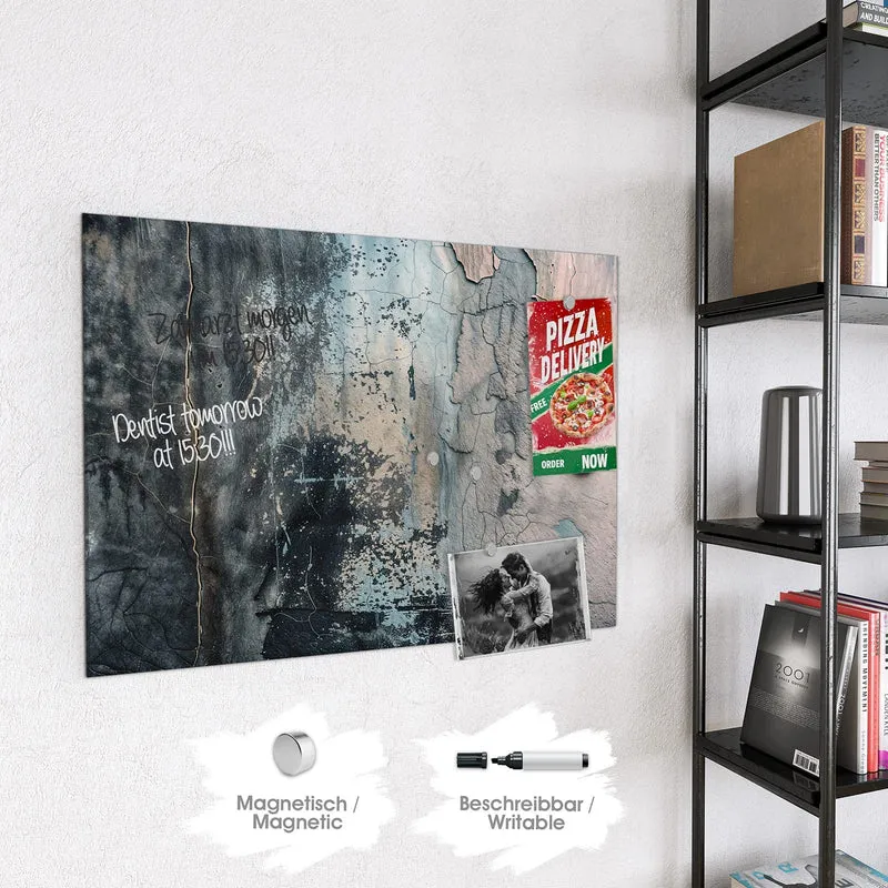 Glas Magnettafel - Rissiger Putz in Blau