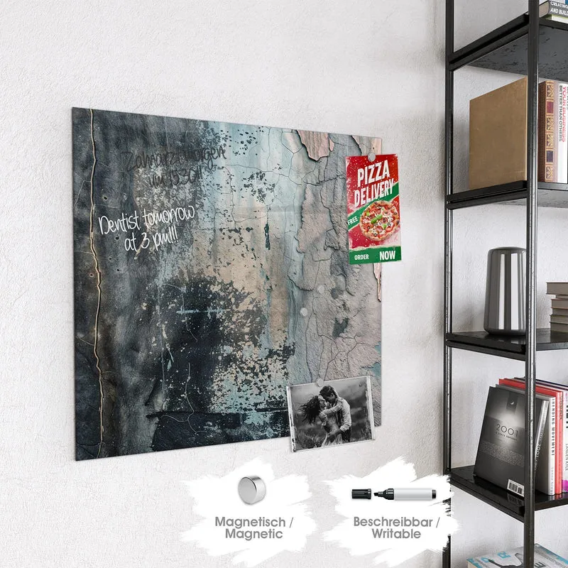 Glas Magnettafel - Rissiger Putz in Blau