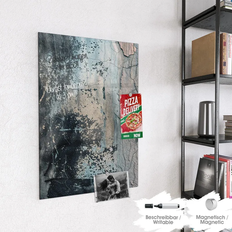 Glas Magnettafel - Rissiger Putz in Blau