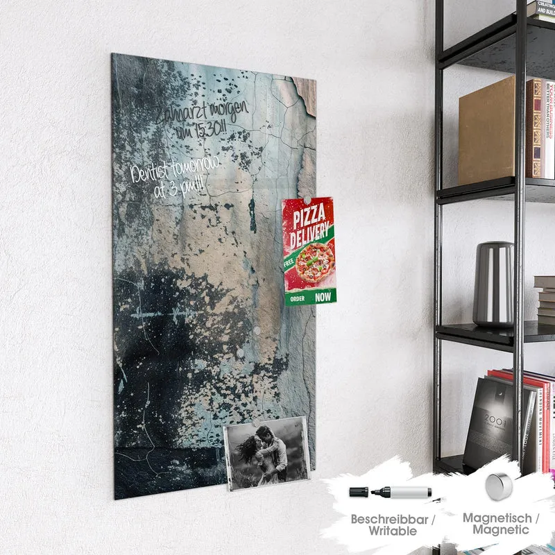Glas Magnettafel - Rissiger Putz in Blau