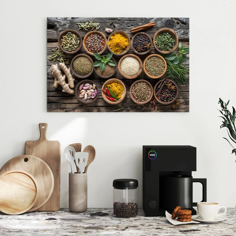 Metall Magnettafel - Gewürze auf Holztisch