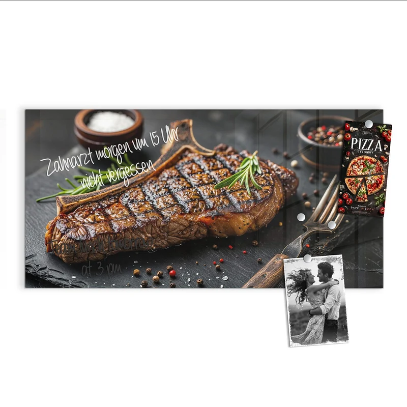Glas Magnettafel - T-Bone-Steak vom Grill