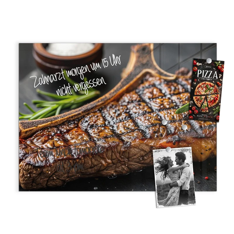 Glas Magnettafel - T-Bone-Steak vom Grill