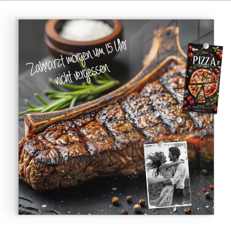 Glas Magnettafel - T-Bone-Steak vom Grill