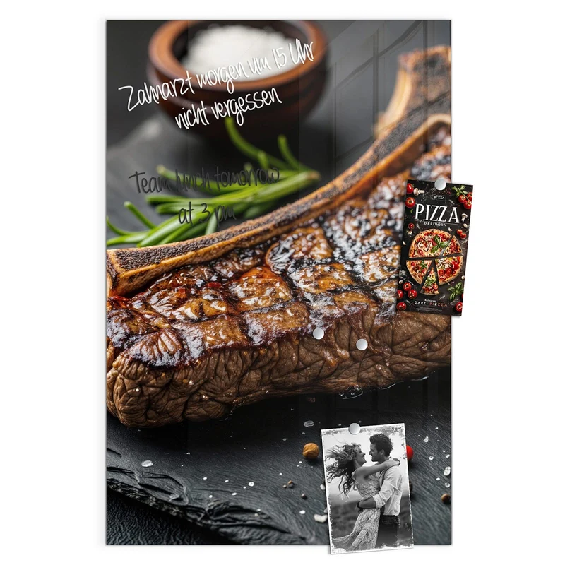 Glas Magnettafel - T-Bone-Steak vom Grill