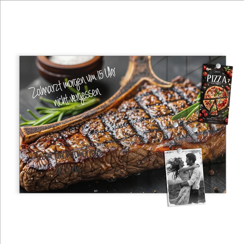 Glas Magnettafel - T-Bone-Steak vom Grill
