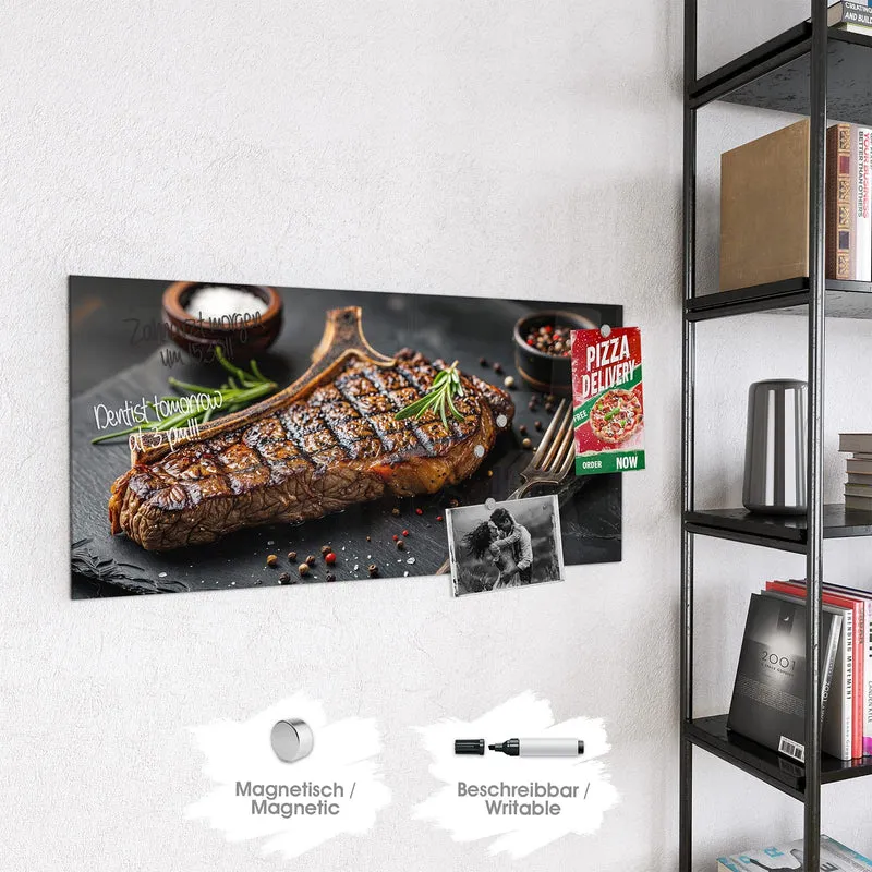 Glas Magnettafel - T-Bone-Steak vom Grill