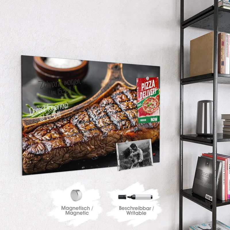 Glas Magnettafel - T-Bone-Steak vom Grill