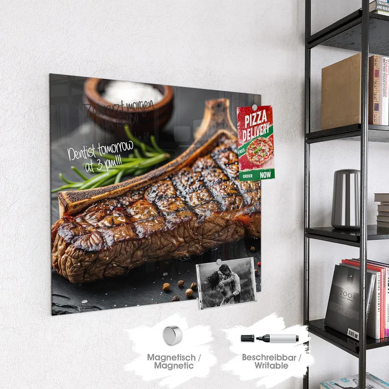 Glas Magnettafel - T-Bone-Steak vom Grill