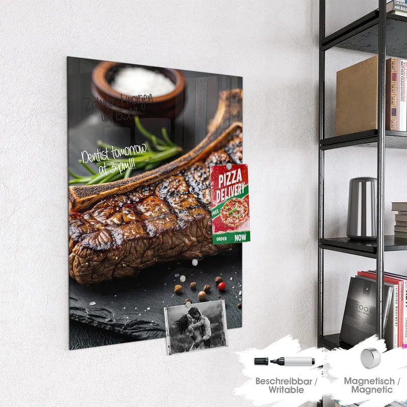 Glas Magnettafel - T-Bone-Steak vom Grill