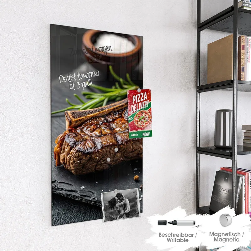 Glas Magnettafel - T-Bone-Steak vom Grill