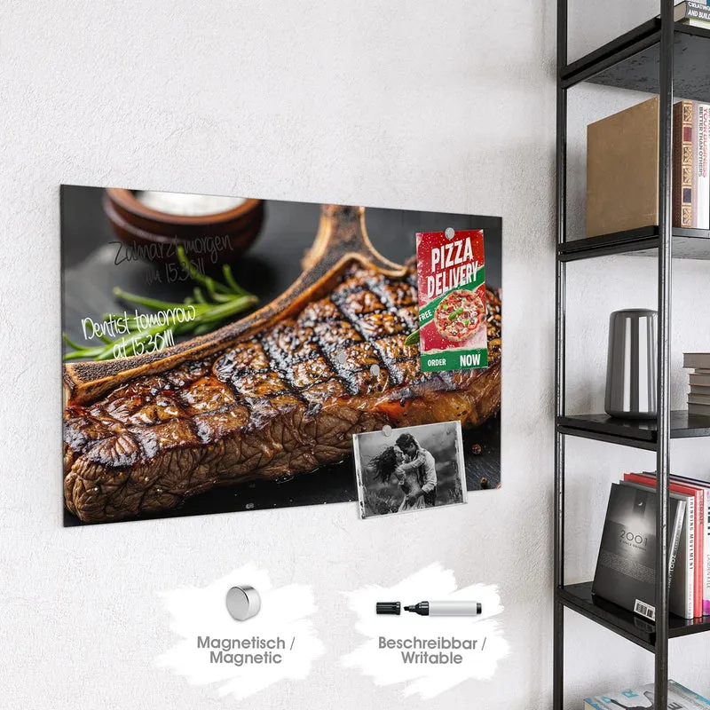Glas Magnettafel - T-Bone-Steak vom Grill