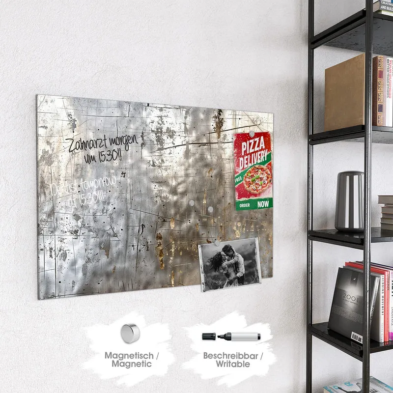 Glas Magnettafel - Goldspuren auf Silber