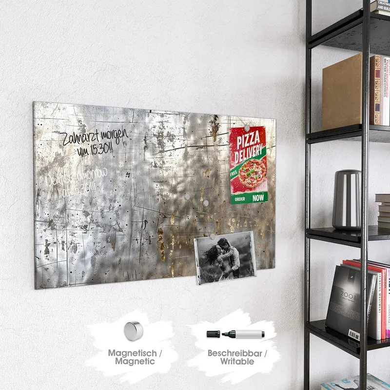 Glas Magnettafel - Goldspuren auf Silber
