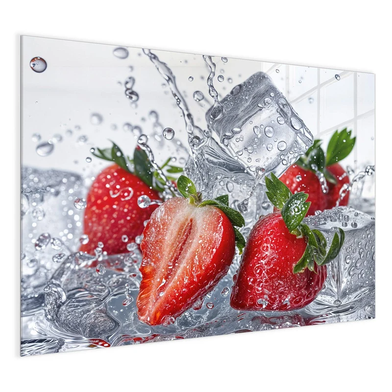 Glas Magnettafel - Erdbeeren auf Eis