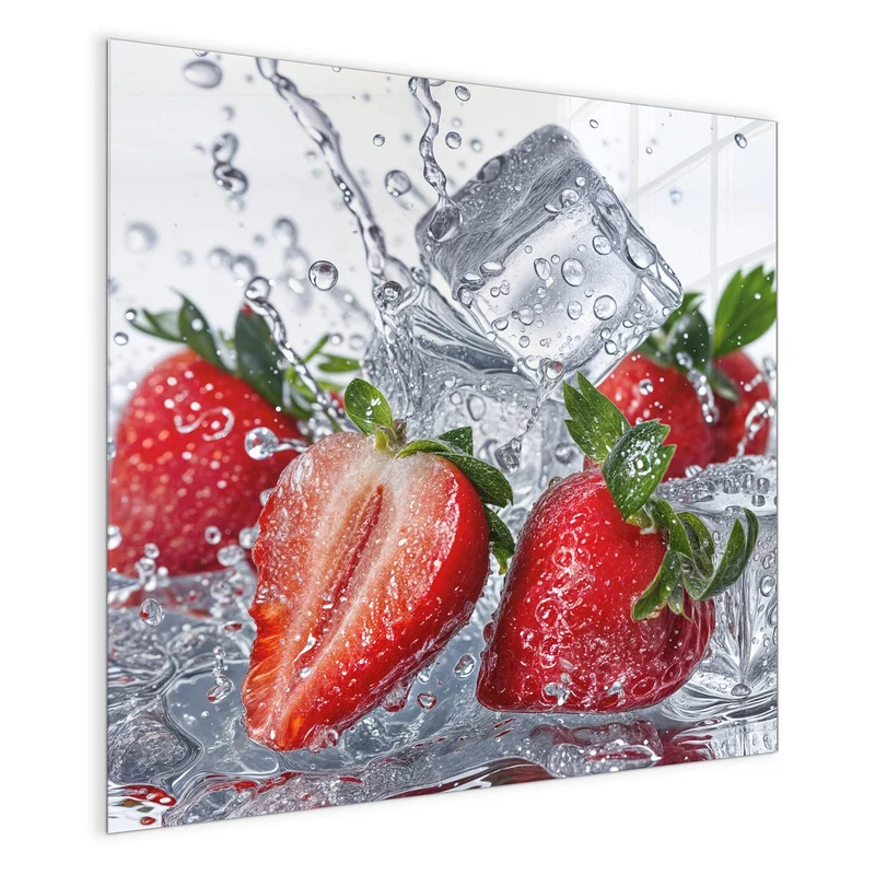 Glas Magnettafel - Erdbeeren auf Eis