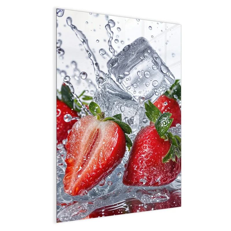 Glas Magnettafel - Erdbeeren auf Eis