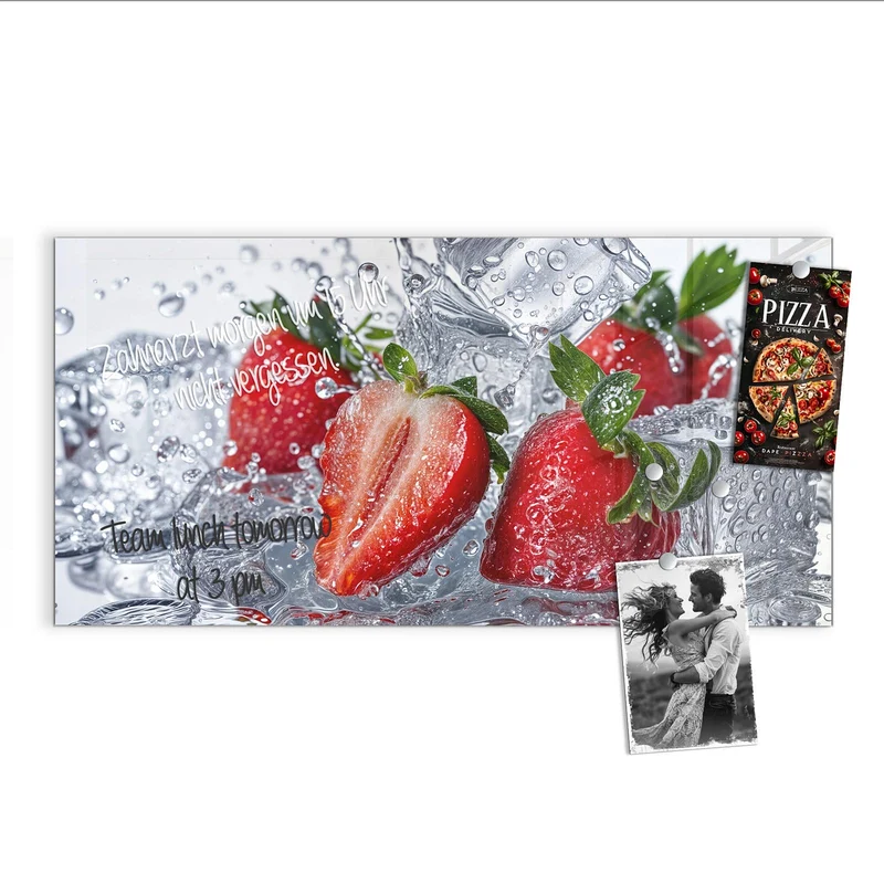Glas Magnettafel - Erdbeeren auf Eis