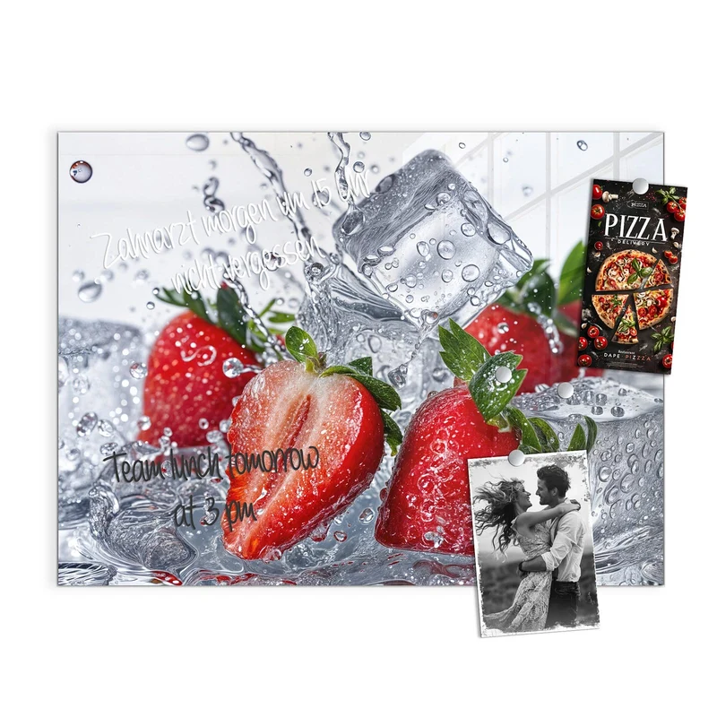 Glas Magnettafel - Erdbeeren auf Eis