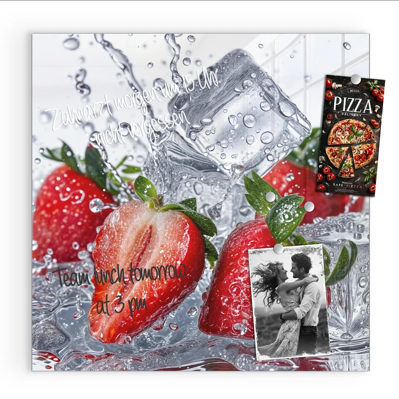 Glas Magnettafel - Erdbeeren auf Eis