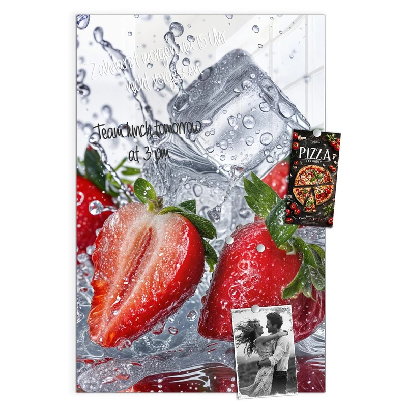 Glas Magnettafel - Erdbeeren auf Eis