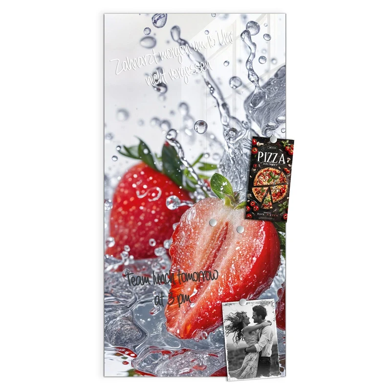 Glas Magnettafel - Erdbeeren auf Eis